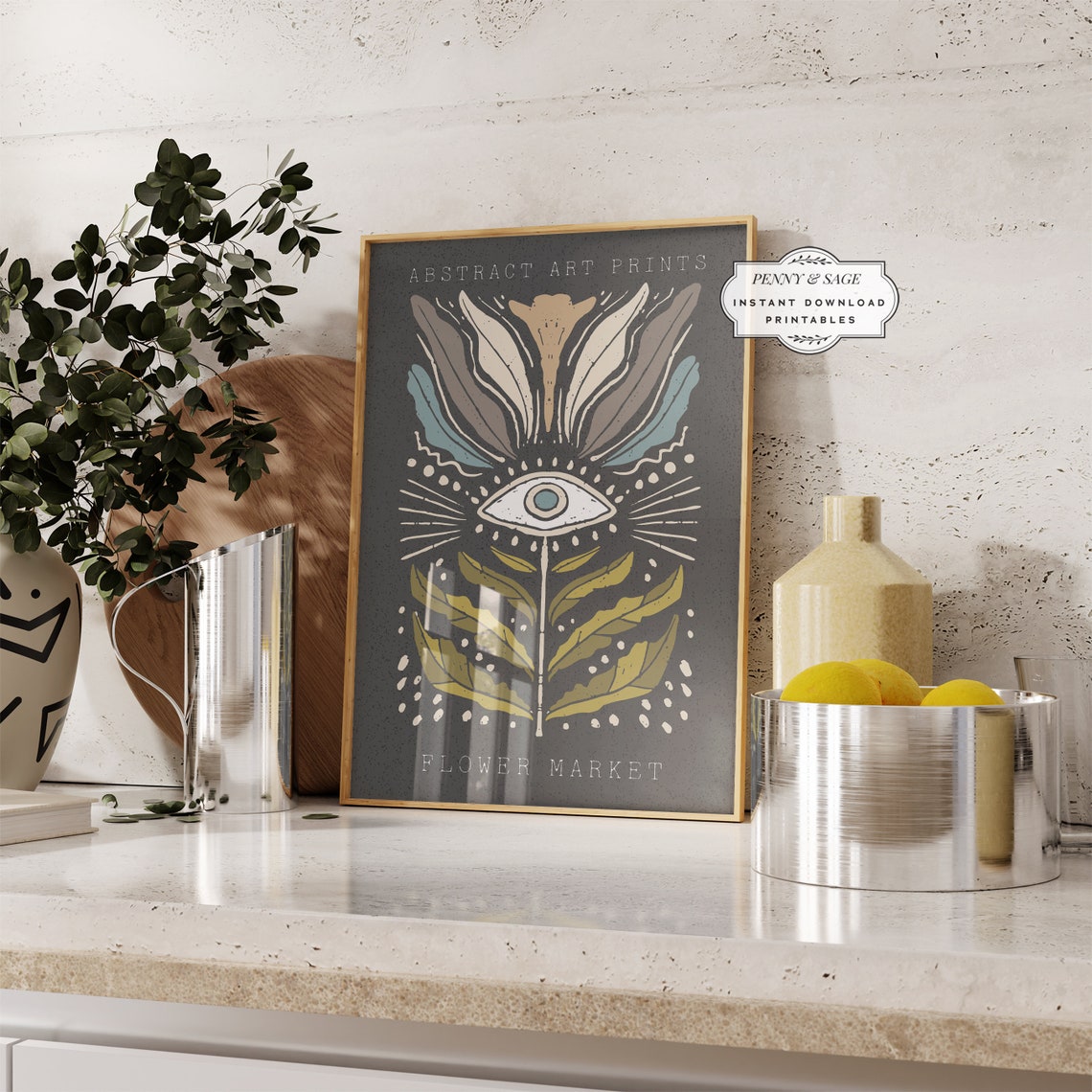 Flower Market Evil Eye Botanical Dark Abstract Celestial Art Poster