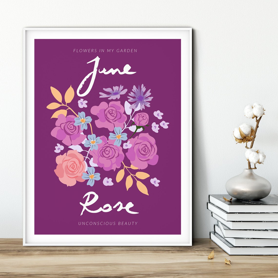 Flower Market June Month Print Botanical Wall Art Monthly Flower Wall Art Flower Market Poster Floral Art Rose - Image 2