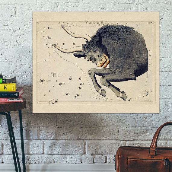 Vintage Zodiac Taurus Taurus Illustration Print Sidney Hall 19th Century Art Drawing Wall Art