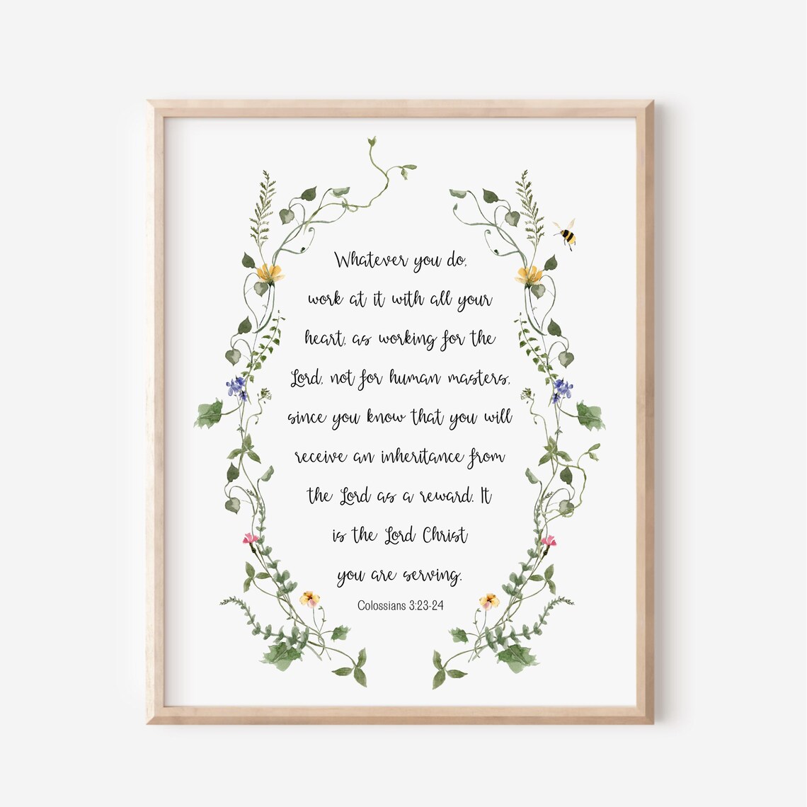 COLOSSIANS 32324 Work For The Lord With All Heart Vine Frame Verse Poster