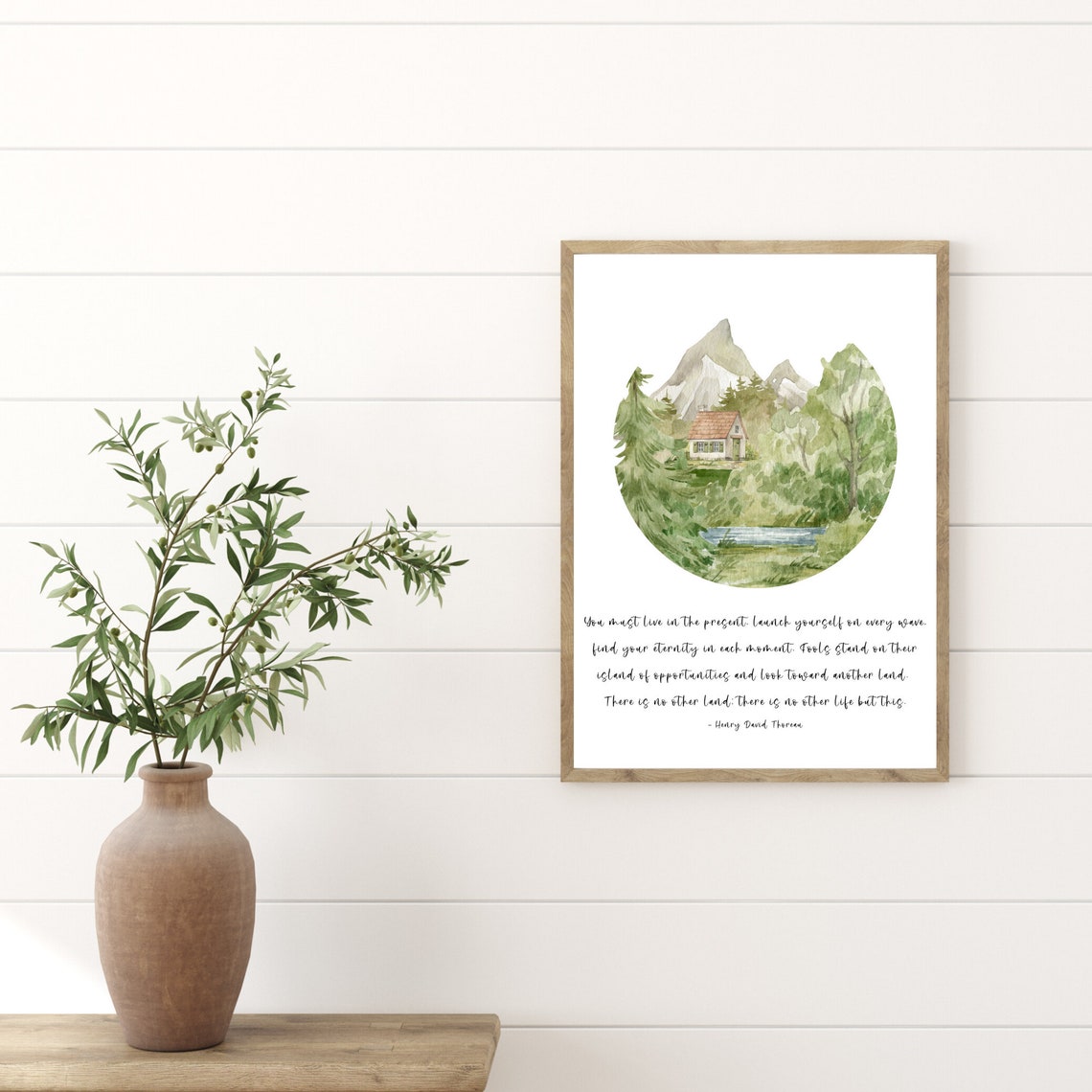 Henry David Thoreau Quote On No Other Life And Live In Present Wall Art With Watercolor Forest - Image 3