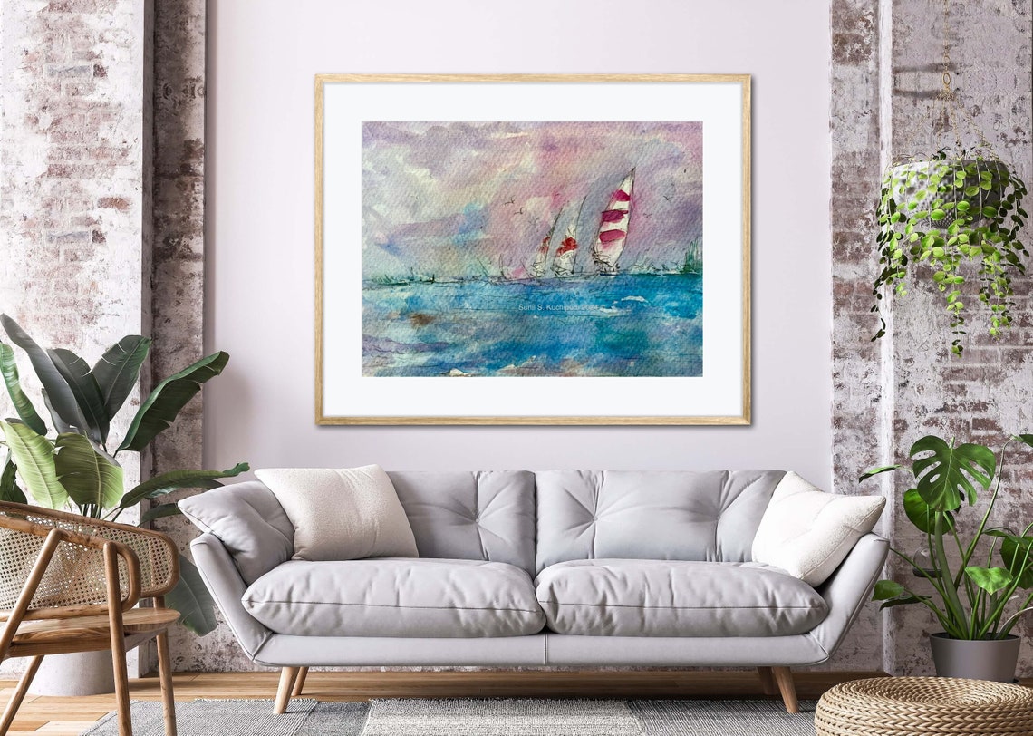 Sail Boats On Saint Johns River Original Watercolor Art Painting Nautical Theme Instant - Image 3