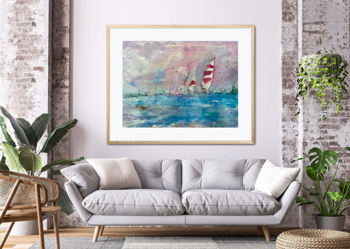 Sailboats on St Johns River Watercolor Nautical Sails Scene Art Poster - Image 3