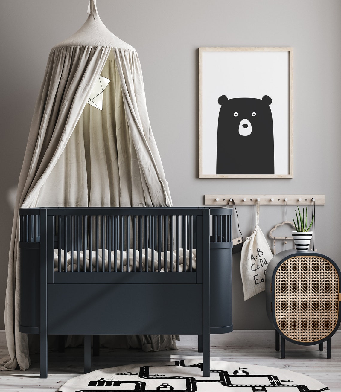 Minimalist Black Bear Silhouette Scandinavian Nursery Wall Art - Image 2