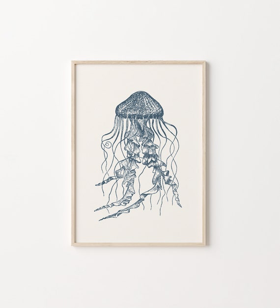 Jellyfish Print, Modern Vintage Coastal Wall Art