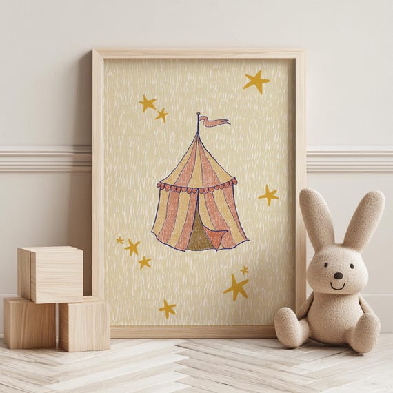 Circus Tent Nursery Art Handdrawn Kids Room Decor Print