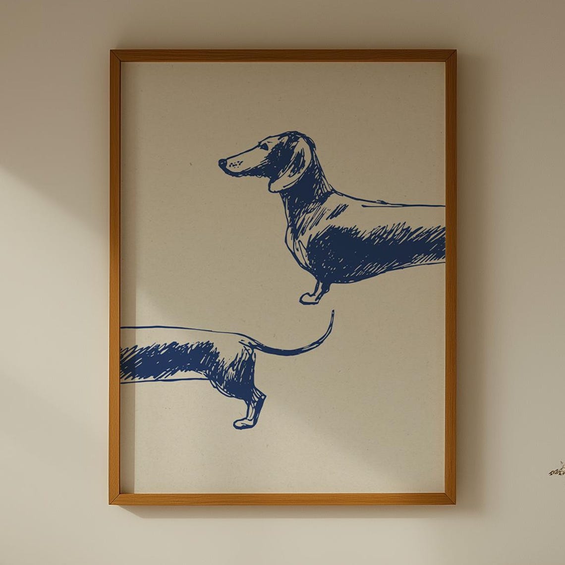 Blue Ink Line Drawing Dachshund Dog Minimalist Scandi Poster