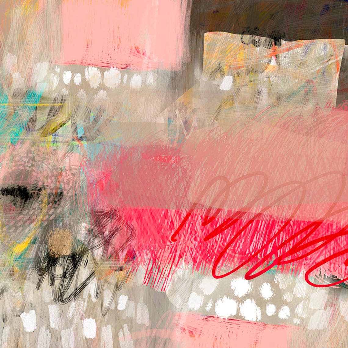 Magenta-Beige Abstract Wall Art Print, Modern - Image 2