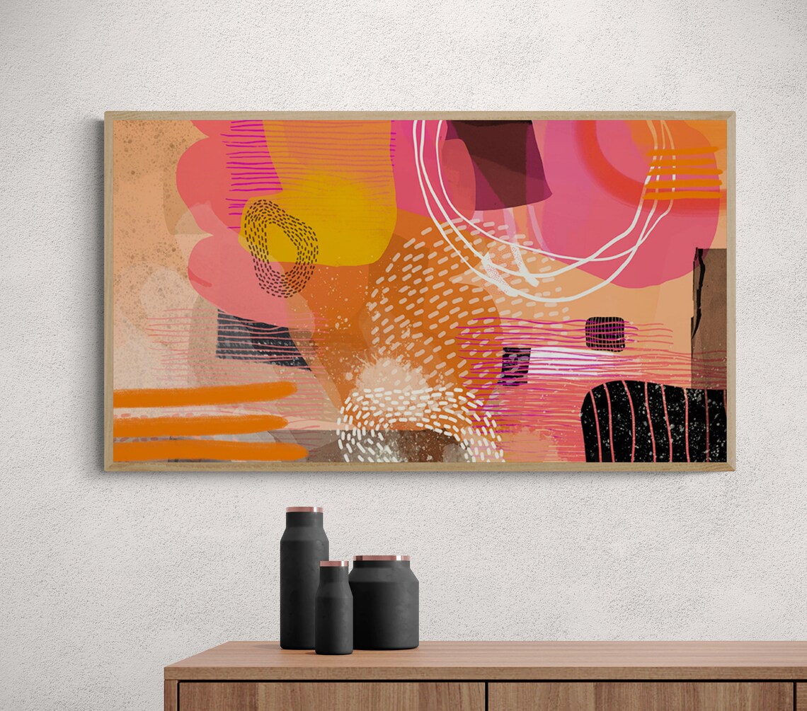 Frame Tv Art Abstract Colorful Frame Tv Modern Tv Orange Pink Frame Tv - Image 3