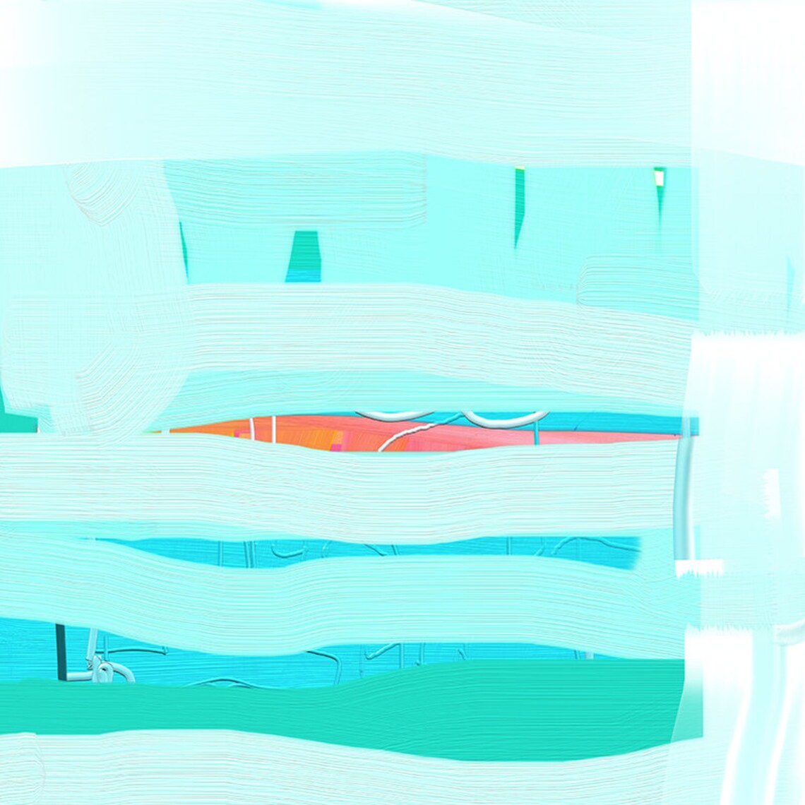 Teal Blue Abstract Minimalist Home Wall Art Print - Image 2