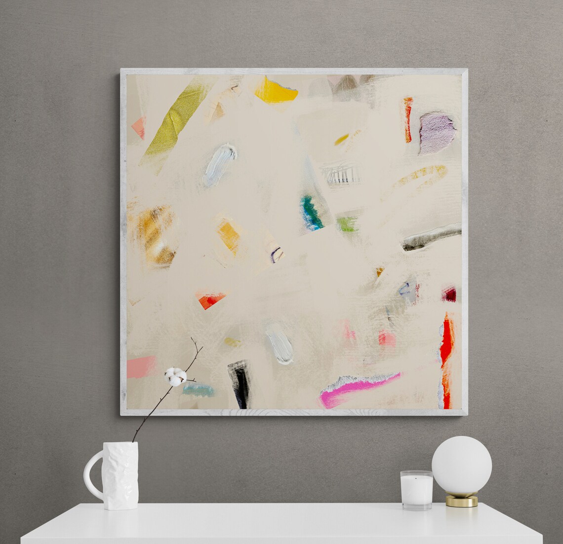 Beige Cream Abstract Painting Art Print, Modern Wall Art - Image 2