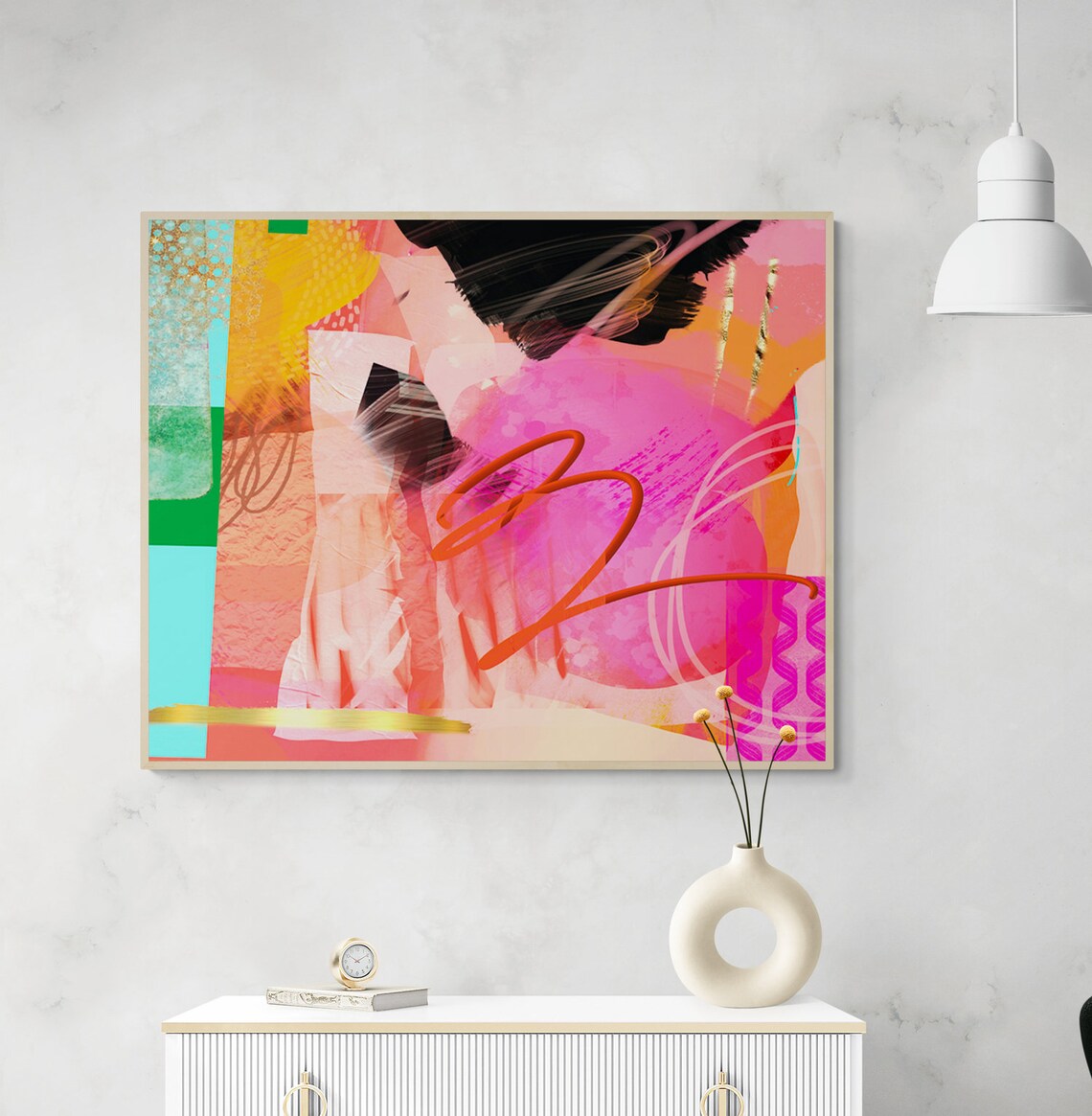 Abstract Art Painting Green Orange Pink Instant Wall Art Modern Wall Decor - Image 3