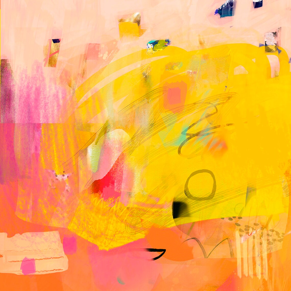 Abstract Yellow and Pink Painting Wall Art Print - Image 3