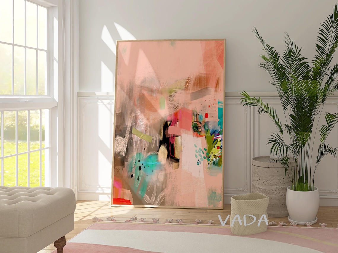 Light Coral Abstract Painting, Modern Art Print
