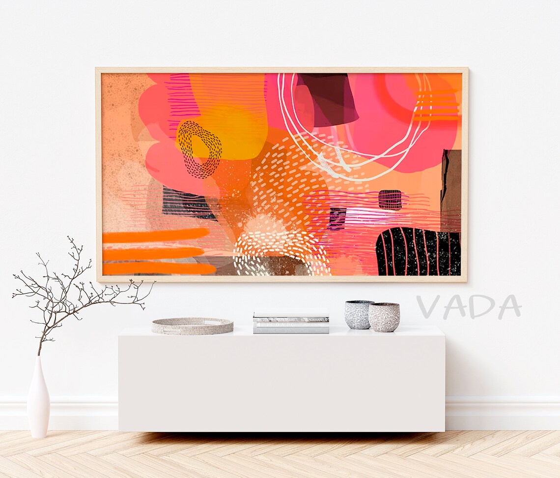 Frame Tv Art Abstract Colorful Frame Tv Modern Tv Orange Pink Frame Tv