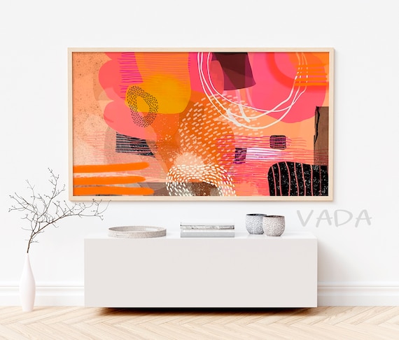 Frame Tv Art Abstract Colorful Frame Tv Modern Tv Orange Pink Frame Tv