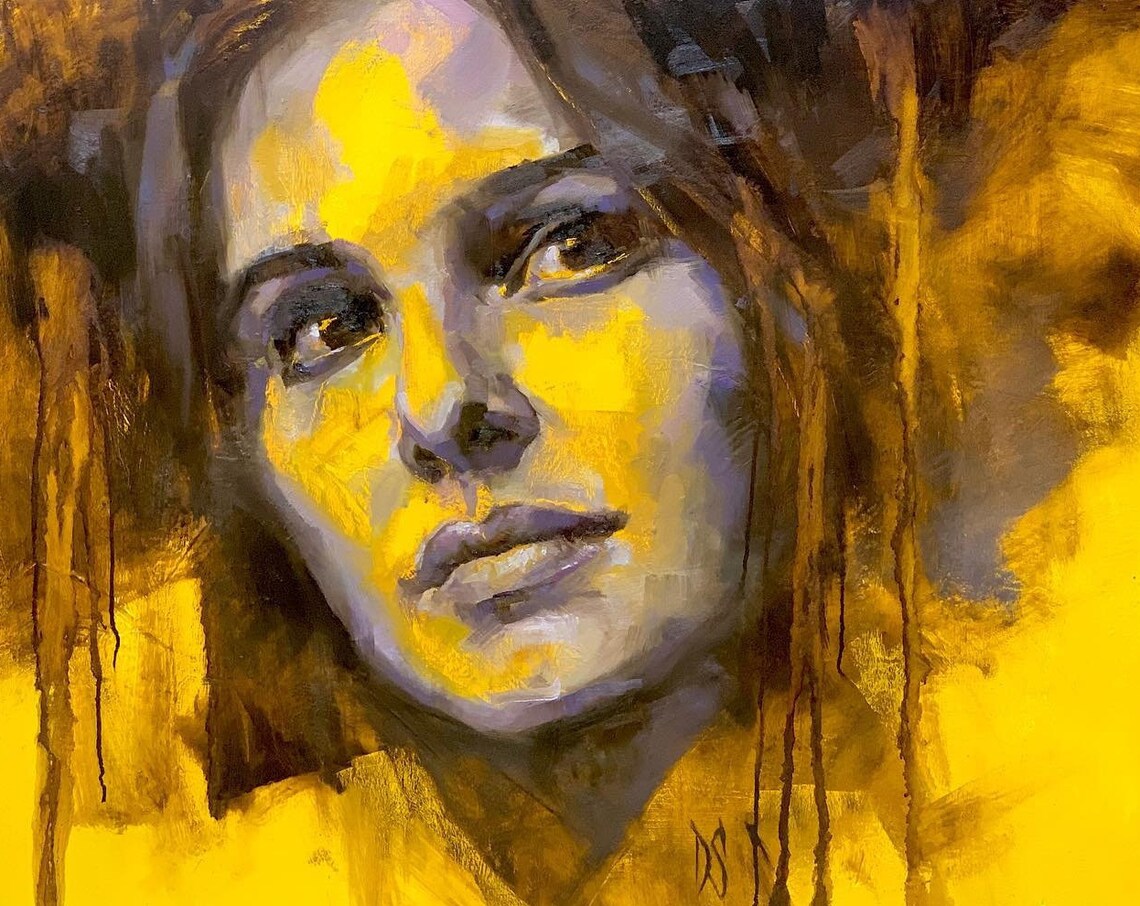 Abstract Woman Portrait In Golden Light Oil Painting Art Poster