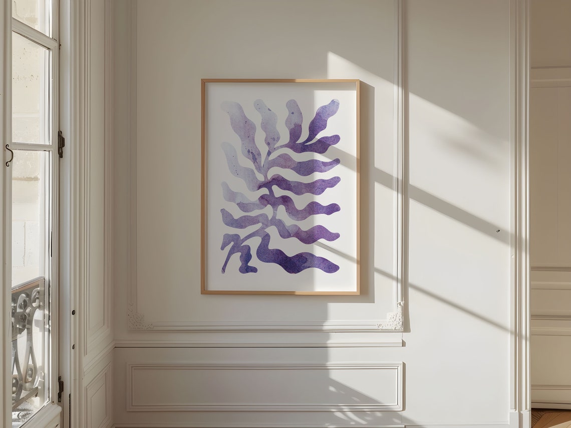Purple Watercolor Leaf Branch Abstract Botanical Minimalist Poster