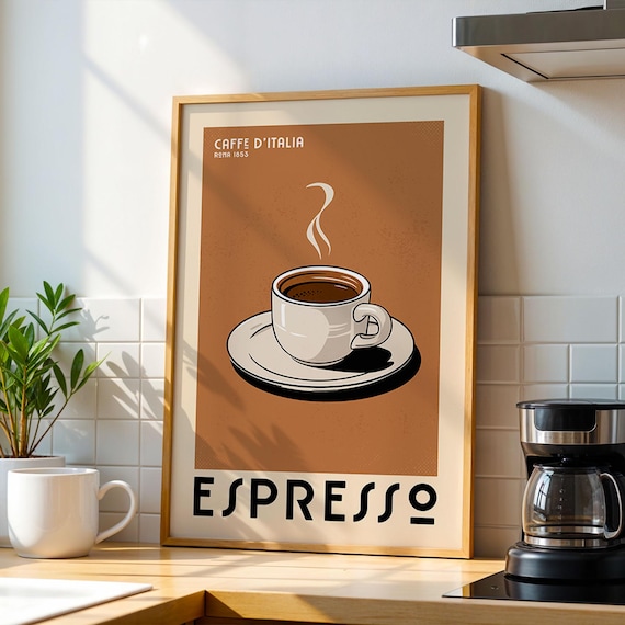 Espresso Coffee Poster, Italian Bar Vintage Gift