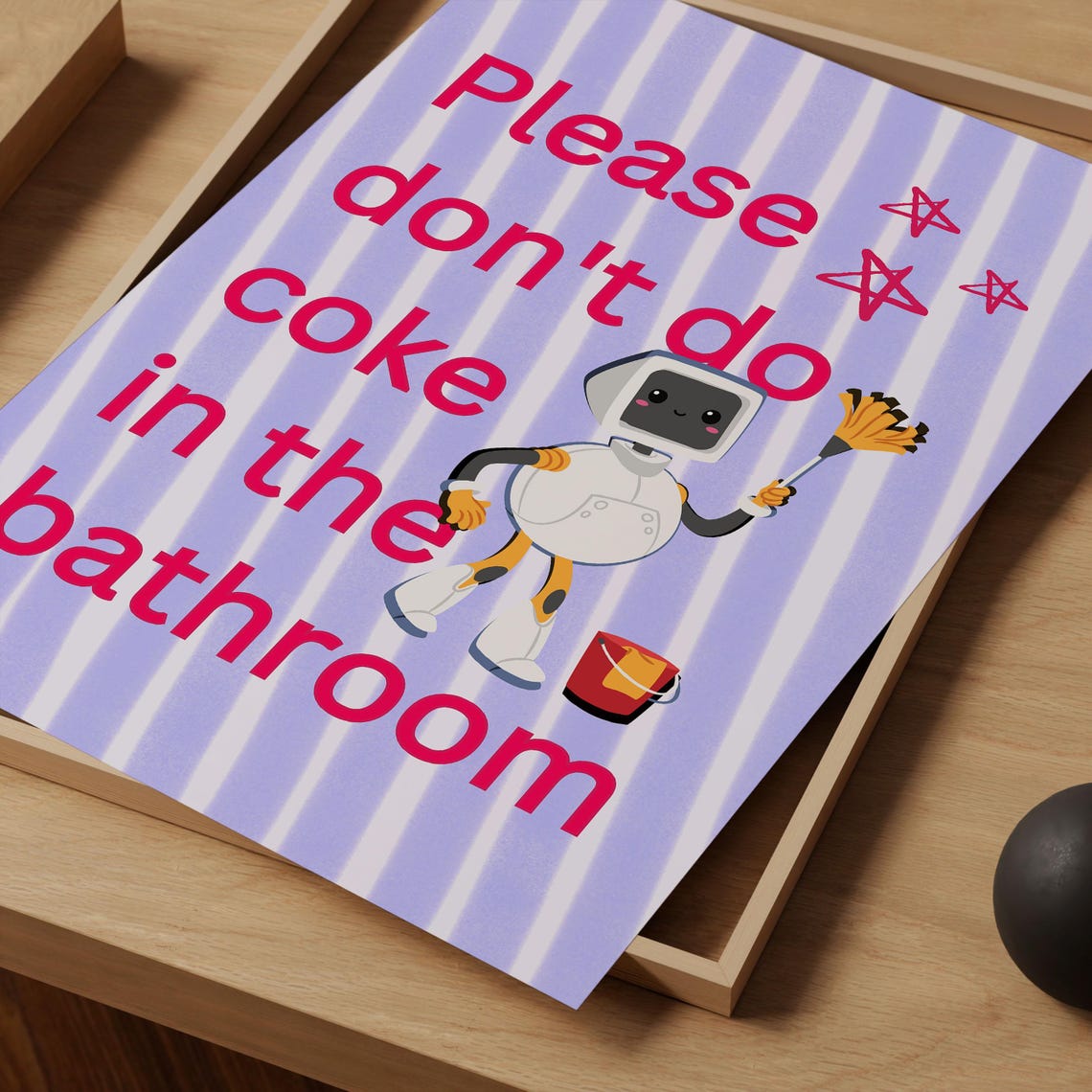 Please Dont Do Coke In The Bathroom Funny Retro Robot Bar Poster - Image 2