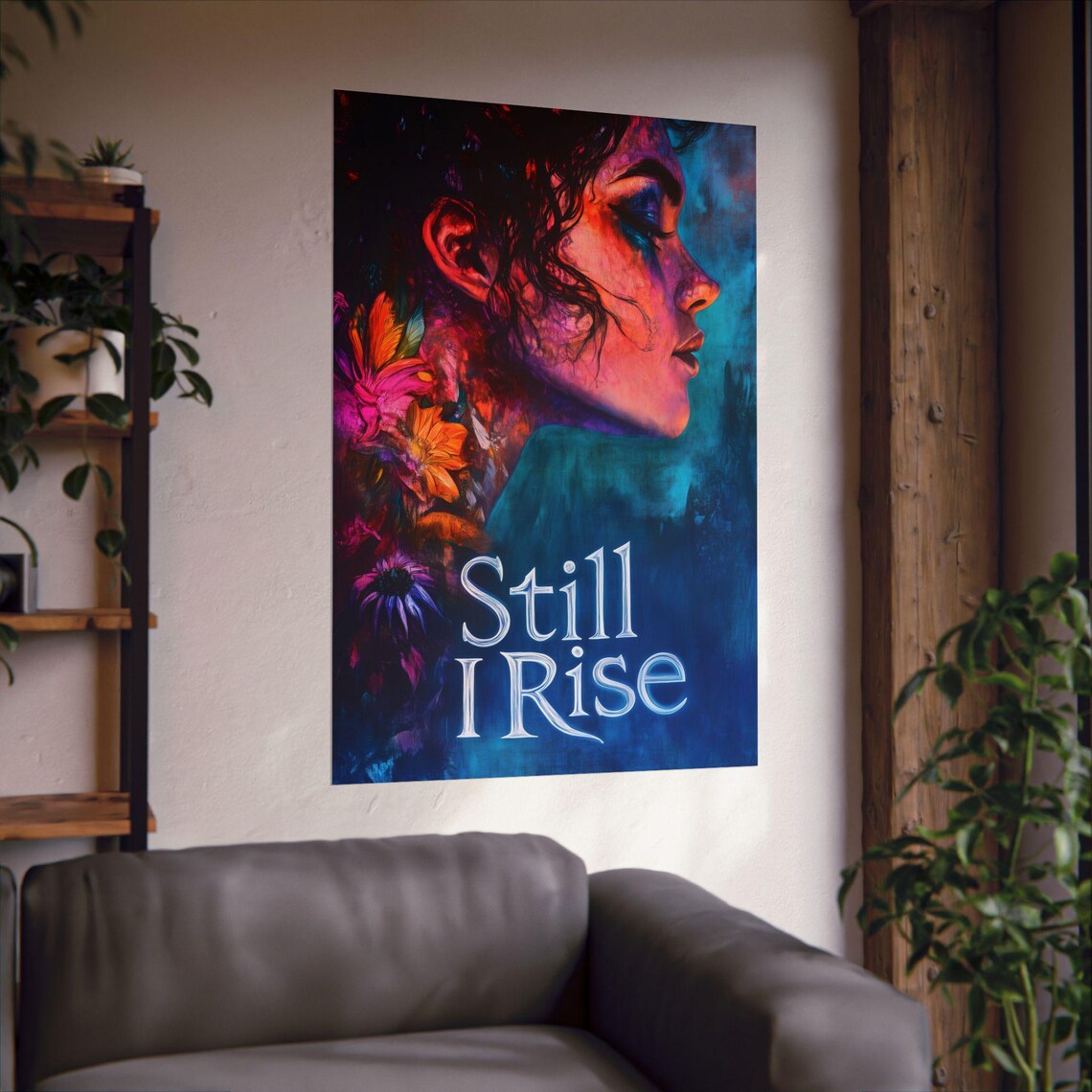 Still I Rise Woman Profile Colorful Floral Portrait Empower Poster - Image 2