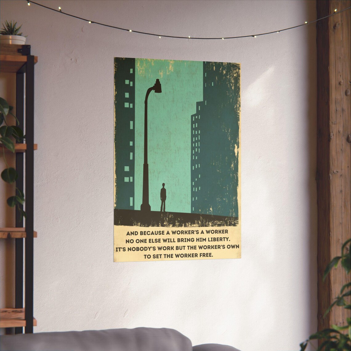 Set The Worker Free Quote Vintage City Street Night Protest Poster Art - Image 3