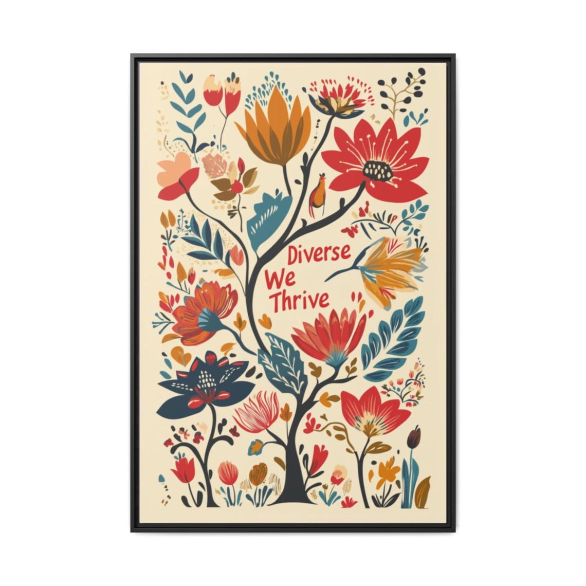 Diverse We Thrive Folk Art Flower Blooming Tree of Life Poster