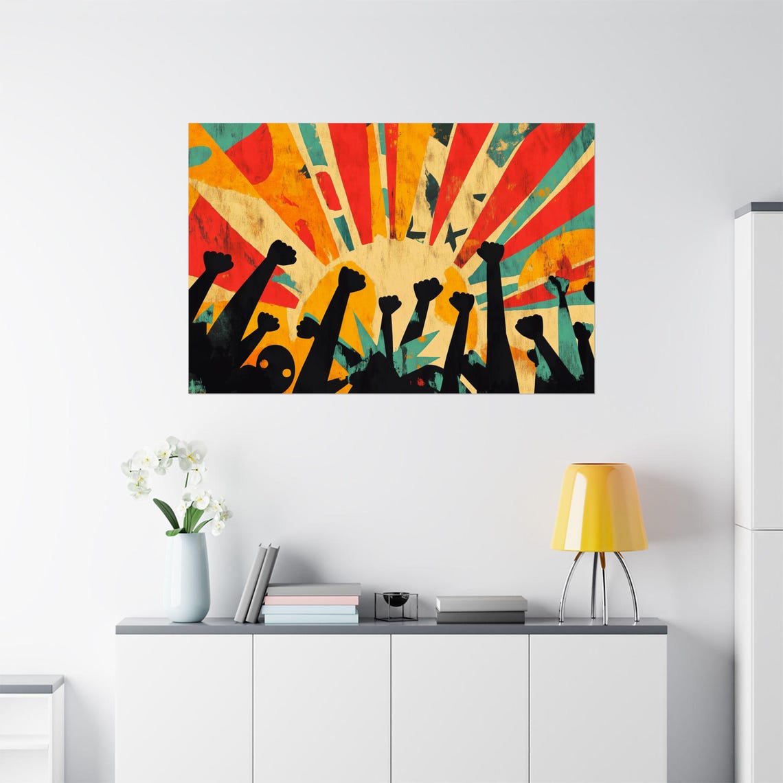 Raised Fists Sunburst Protest Power Unity Statement Art Poster - Image 2