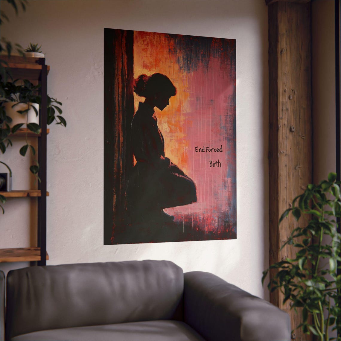 End Forced Birth Protest Painted Woman Silhouette Pink Art Poster - Image 2