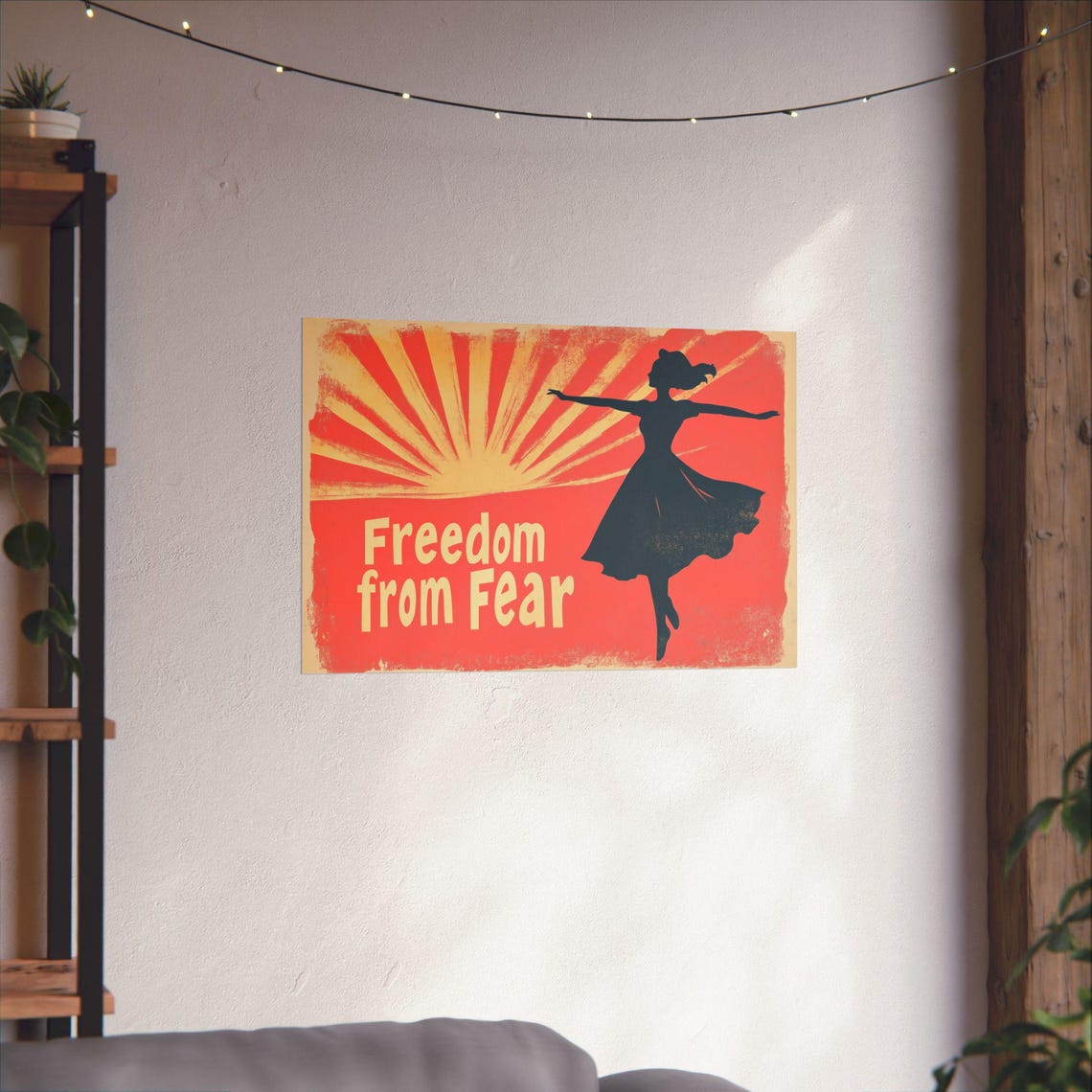 Freedom From Fear Dancing Woman Sunburst Joyful Retro Poster - Image 4