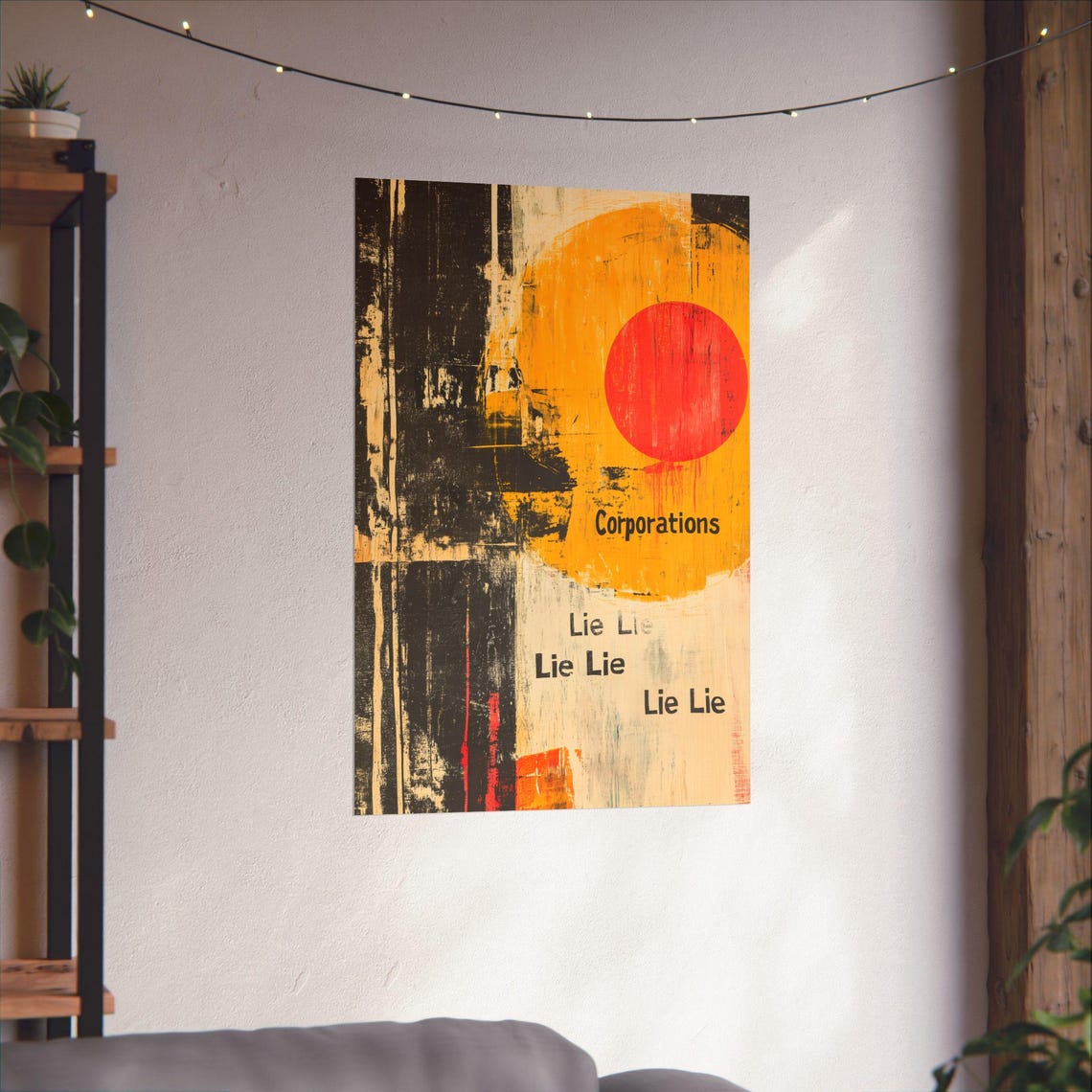 Corporations Lie Abstract Sun Modern Protest Art Gold Red Black Poster - Image 3