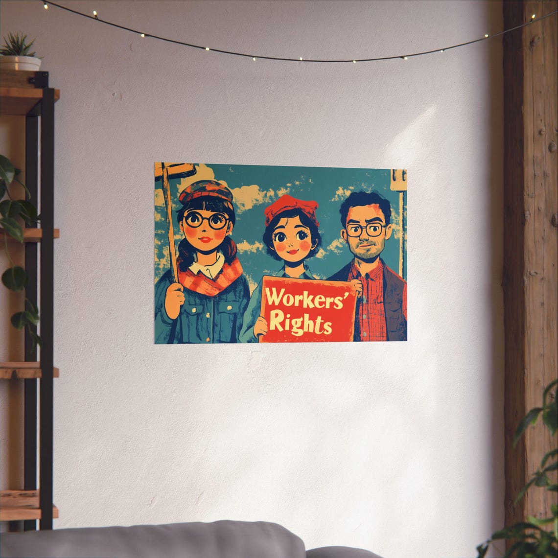 Workers Rights Retro Cartoon Protest Trio Bold Sign Art Poster - Image 4