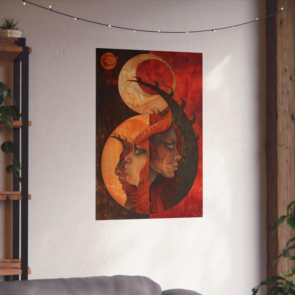 Three Intertwined Minds Surreal Faces Dark Abstract Art Poster - Image 3
