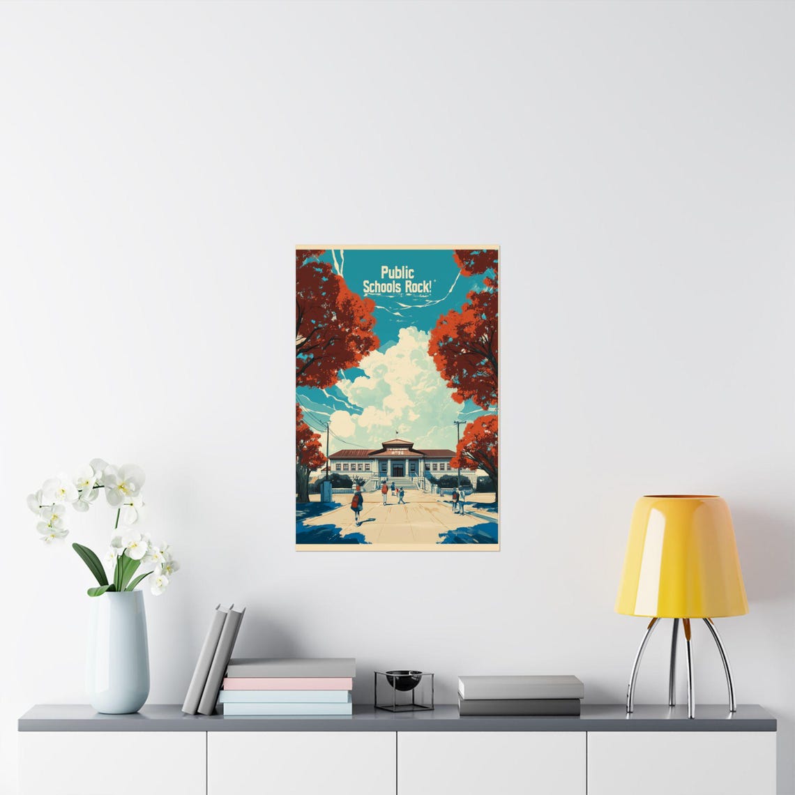Public Schools Rock Vintage Schoolhouse Red Autumn Trees Poster - Image 2