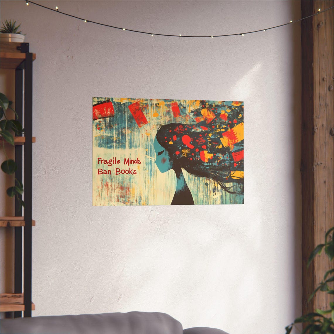 Fragile Minds Ban Books Grunge Woman Reader Library Protest Poster - Image 4