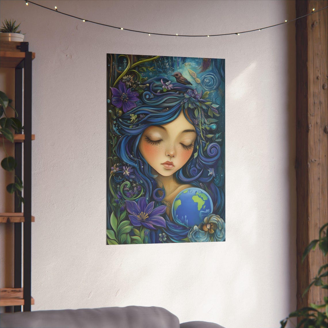Earth Mother Nature Girl with Globe Floral Environmental Poster - Image 3