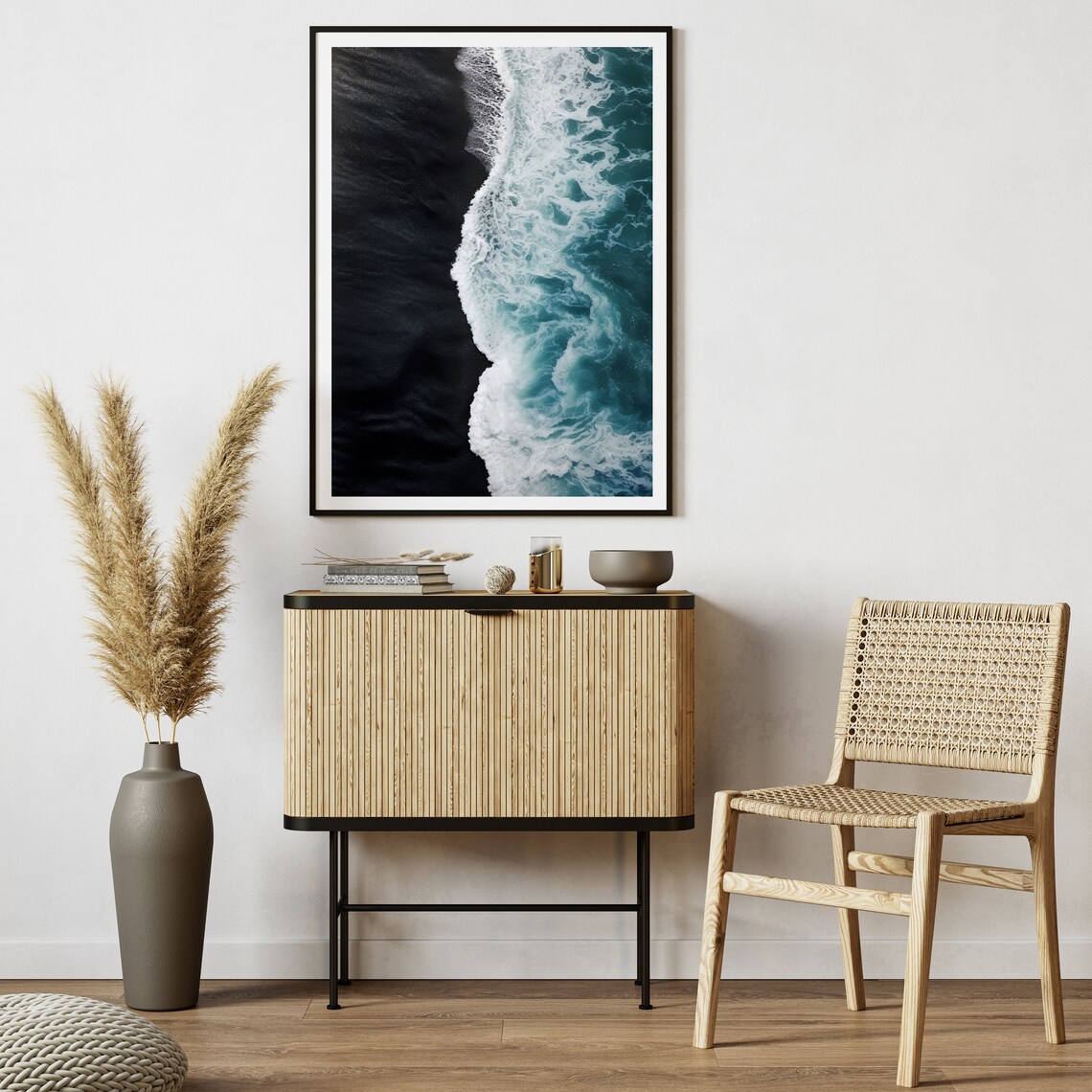 Black Sand Beach Aerial View Coastal Ocean Print - Image 4