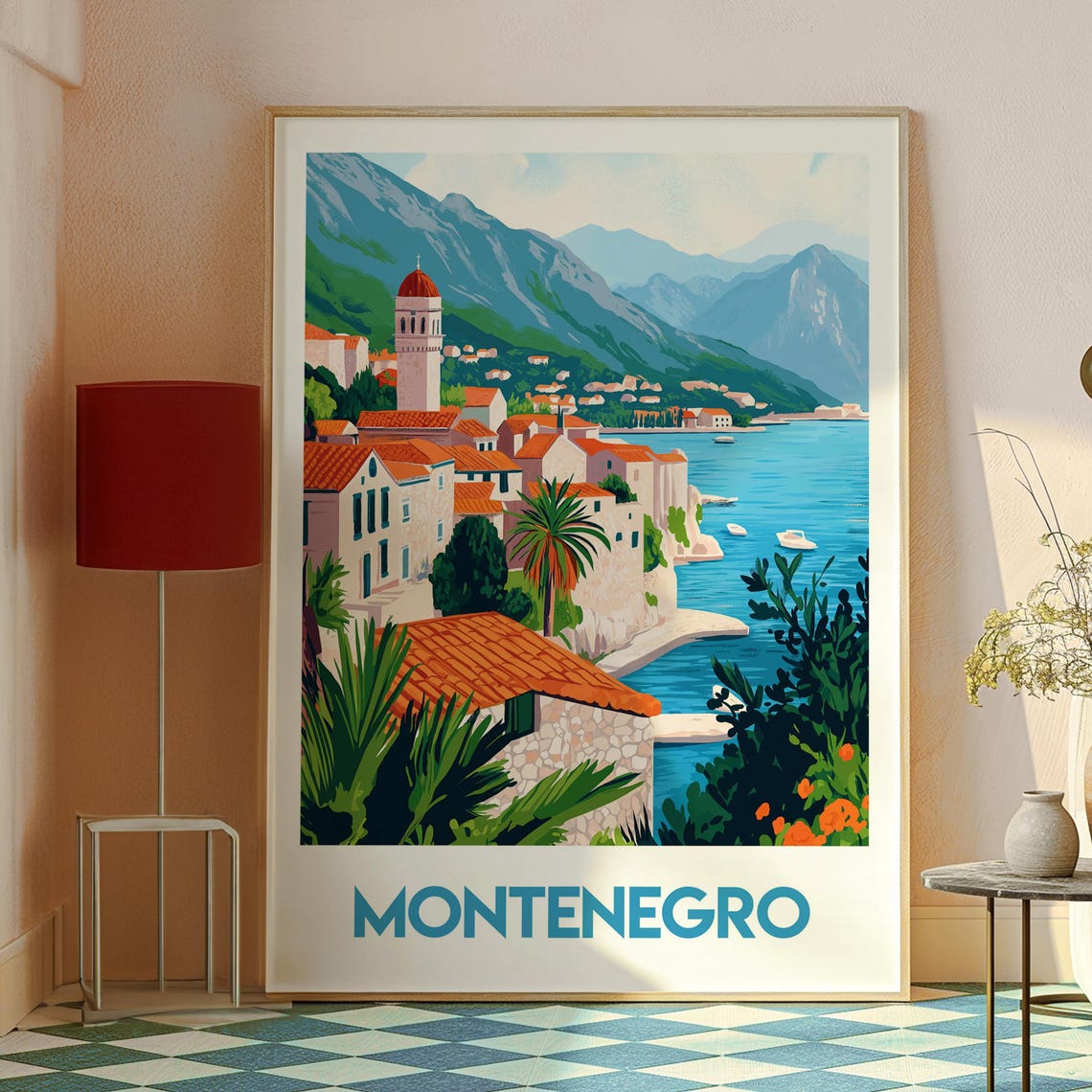 Montenegro Adriatic Coast Old Town Bay Mountains Travel Poster - Image 2