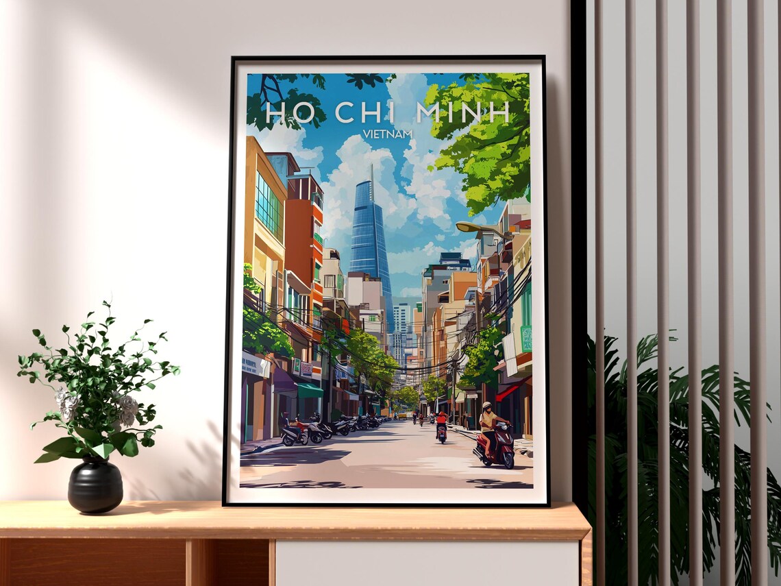 Ho Chi Minh Vietnam City Street Motorbikes Skyline Travel Poster