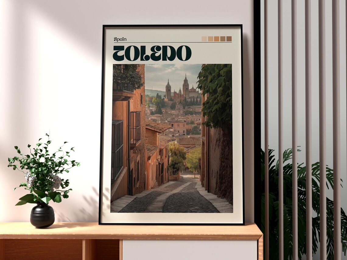 Toledo Spain Old Town Cathedral Street Stone Vintage Travel Poster