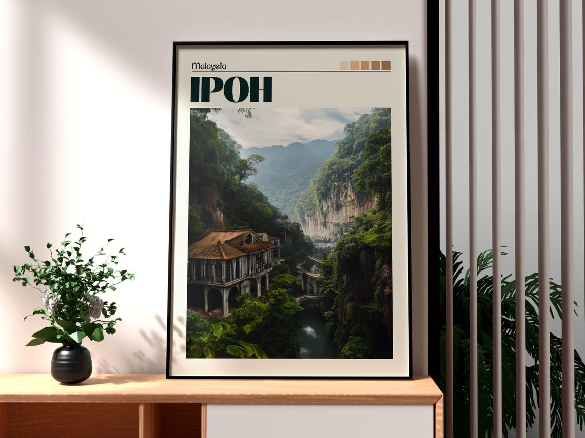 Ipoh Malaysia Limestone Cliffs Jungle Gorge River Travel Poster
