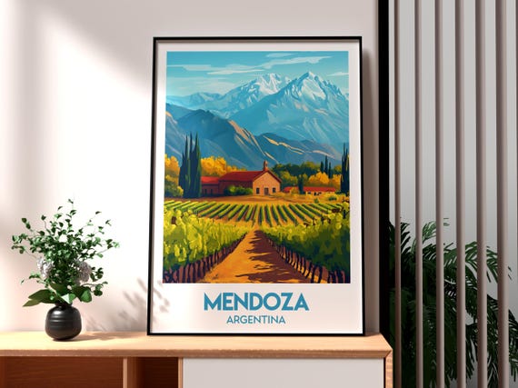 Mendoza Travel Print Argentina Wall Art Poster Gift For Traveller Cuyo Region