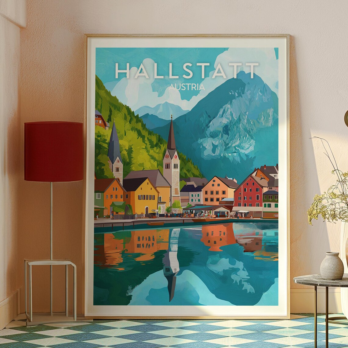 Hallstatt Austria Lakeside Village Church Reflection Travel Poster - Image 2