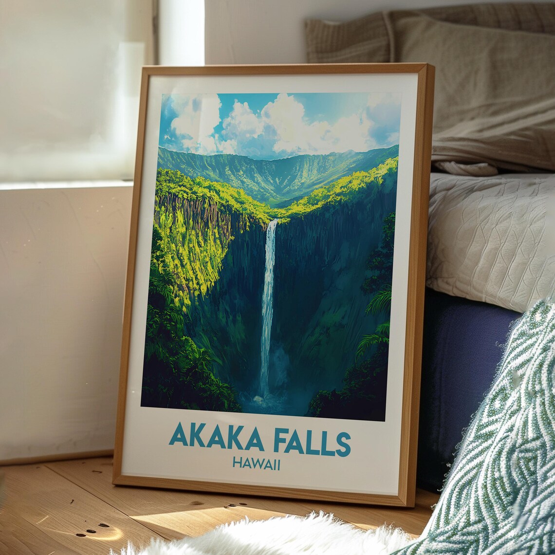Akaka Falls Hawaii Tall Waterfall Lush Canyon Vintage Travel Poster - Image 3