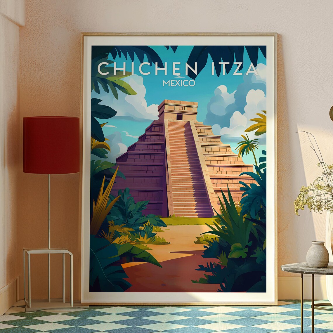 Chichen Itza Mexico Mayan Pyramid Jungle Vintage Travel Poster - Image 2