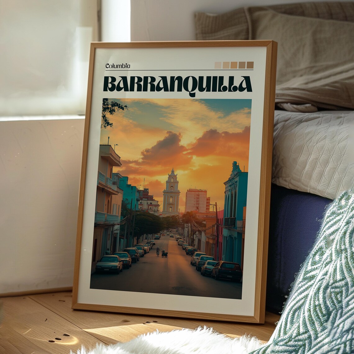 Barranquilla Colombia Colonial Street Sunset Scene Travel Poster - Image 3