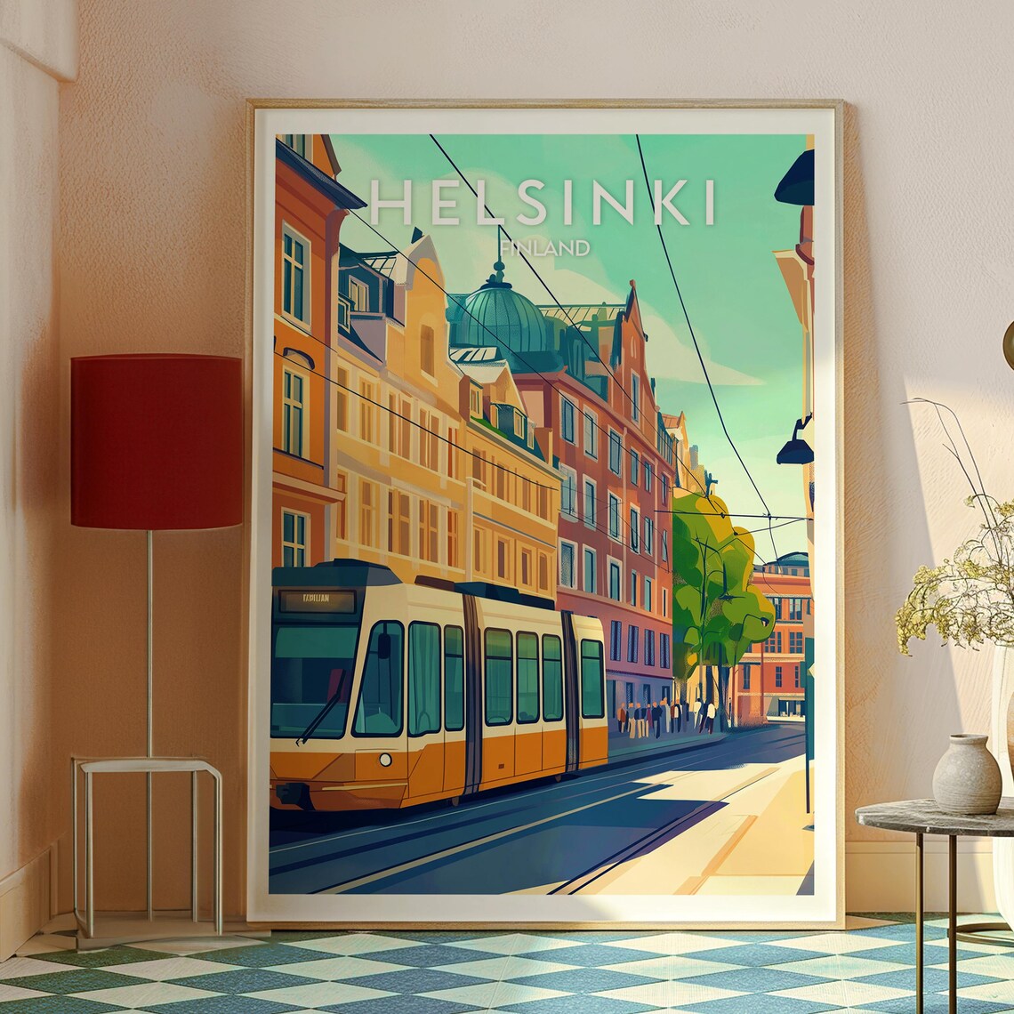 Helsinki Finland Tram Street Vintage Illustration Travel Poster - Image 2