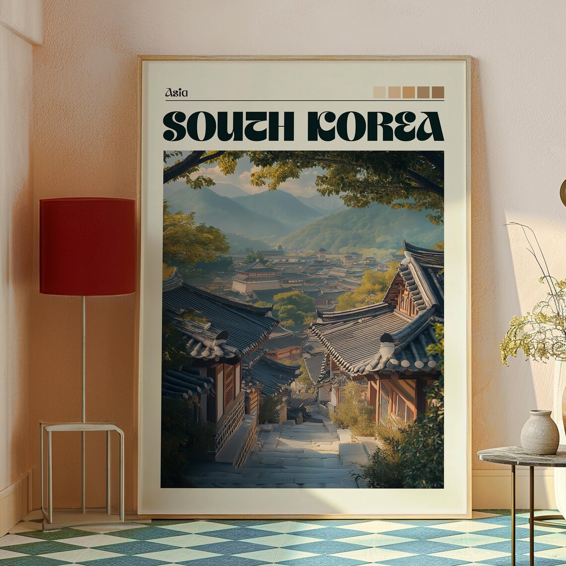 South Korea Asia Traditional Hanok Village Mountain Vista Poster - Image 2