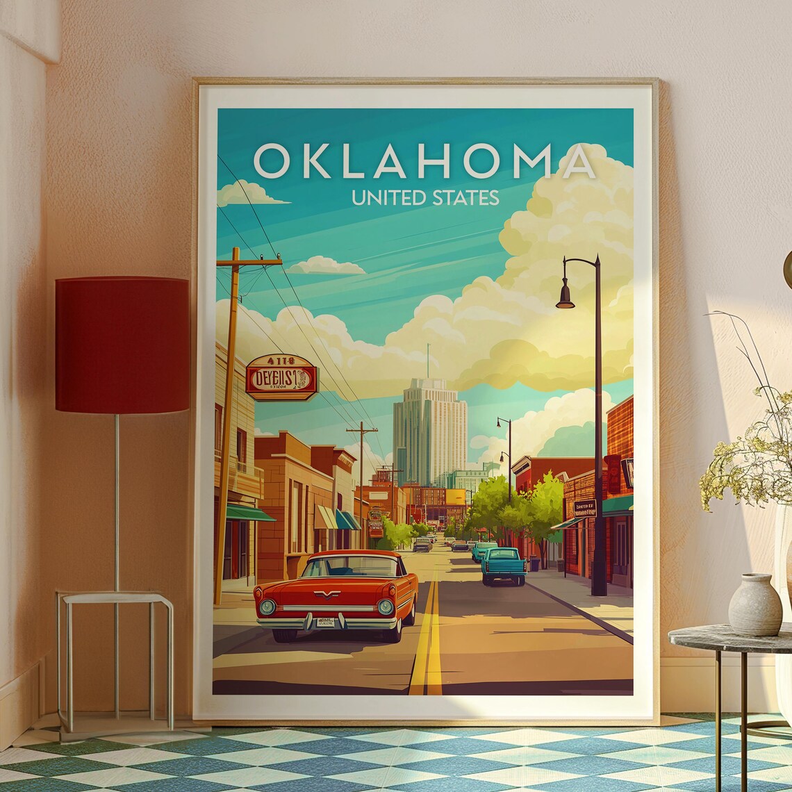 Oklahoma City Vintage Cars Retro Main Street Evening Scene Poster - Image 2