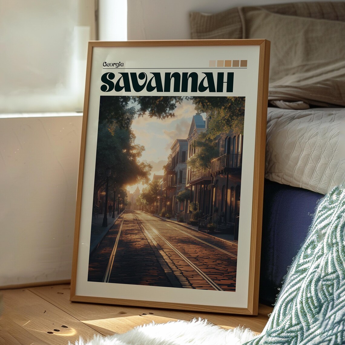 Savannah Georgia Cobblestone Street Sunset Vintage Travel Poster - Image 3